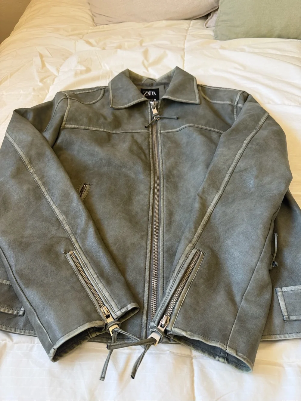 Zara Olive-Gray Moto Jacket